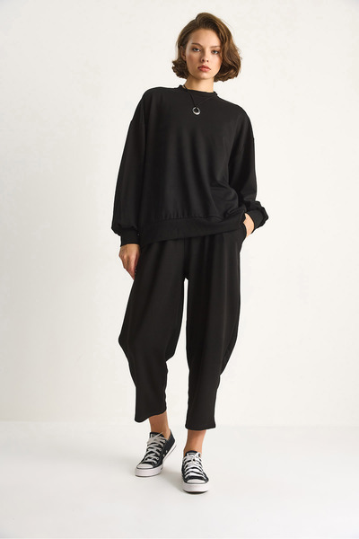 Bianco Lucci Women's Crew Neck Oversize Top and Bottom Set 60284065