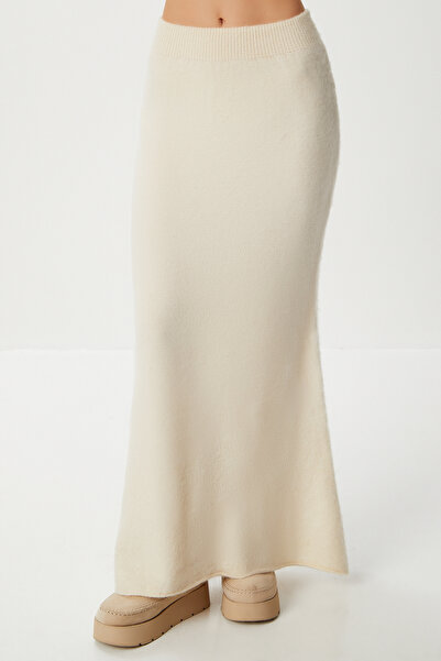 Lovelyİstanbul Yün Karışımlı Kazak Etek Triko Takım LKİ0039 VANİLYA