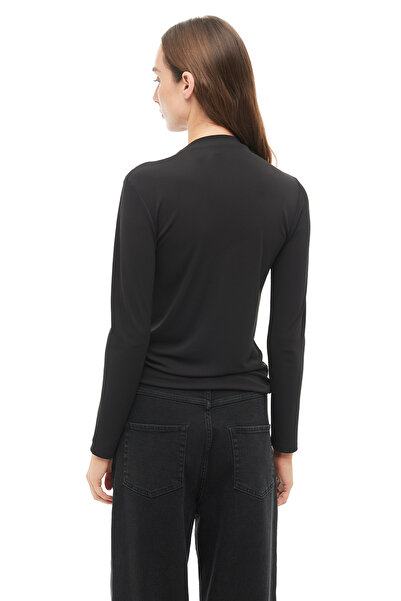 Perspective Black Turtleneck Slim Fit Blouse