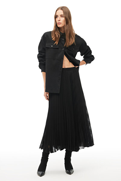 Perspective Black High Waist Midi Skirt