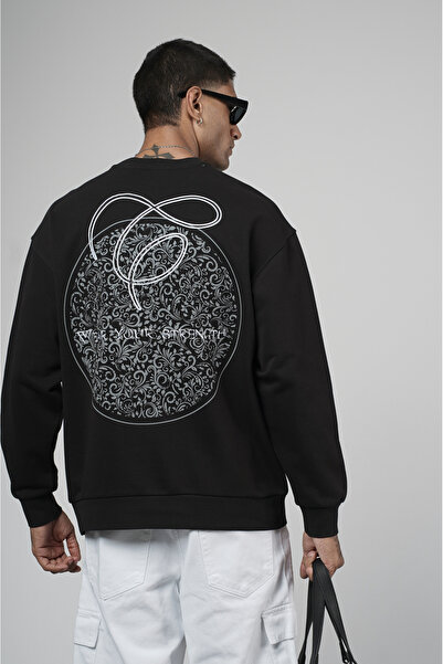 Butik Trend Biz Printed Men's Sweatshirt Crew Neck with Embroidery Detail