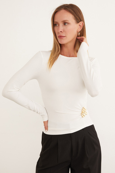 Fulla Moda Μπλούζα με λαιμόκοψη και λεπτομέρεια με κούμπωμα