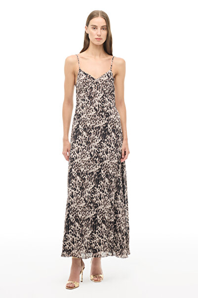 Perspective Brown V-Neck Long Dress