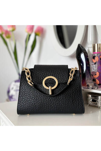 Zea Geanta Mini Posh Lucrata Manual Piele Neagra