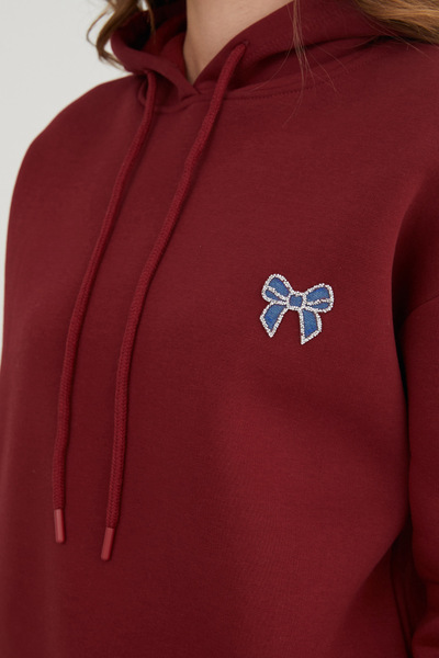 Fulla Moda Φούτερ με κουκούλα με κεντημένο φιόγκο με 3 κλωστές