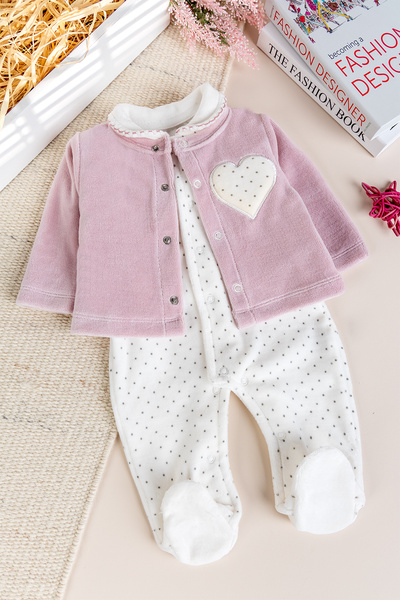 Babymod Cardigan Baby Collar 3-Piece Velvet Winter Baby Girl Romper Set