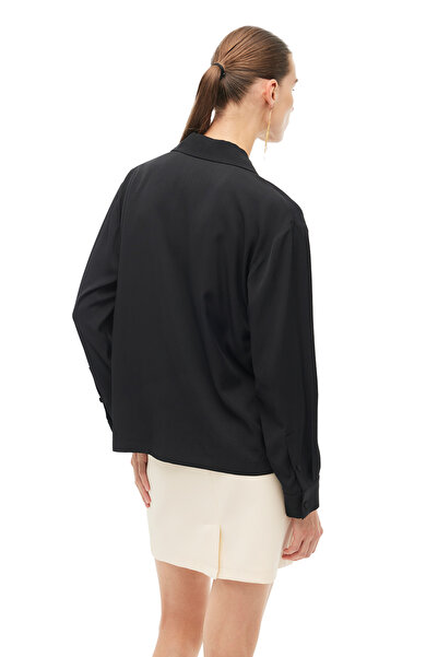 Perspective Black Classic Collar Blouse