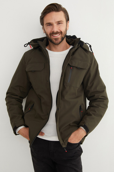 Fulla Moda Diving Fabric Snap Button Hooded Jacket