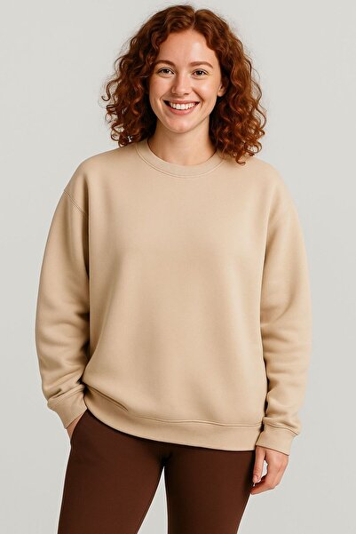 KOZİA OUTDOORS Malkoçbey Oyaka Beige Oversized Unisex Sweatshirt