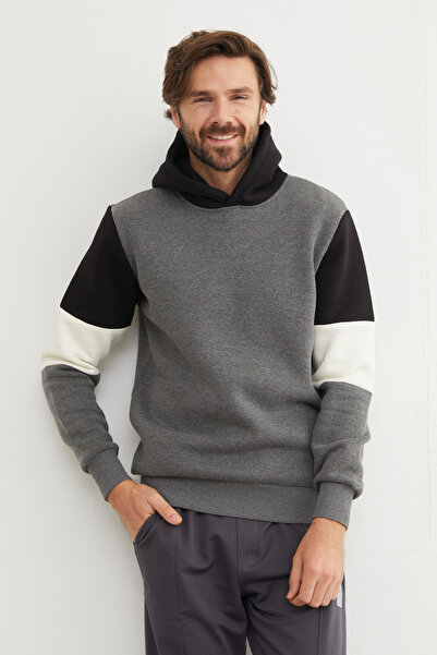 Fulla Moda 3 Thread Arm Color Block Hooded Sweatshirt