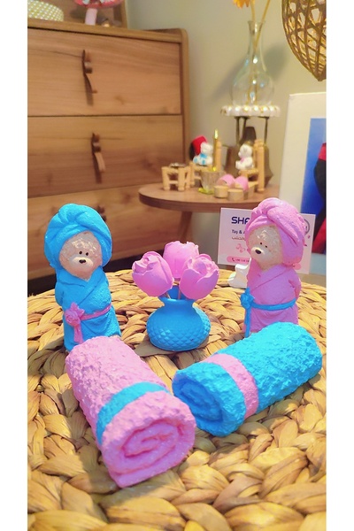 shamatolyesi طقم حمام مميز مكون من 5 قطع، دمية دب وفوطة بطول 10 سم.