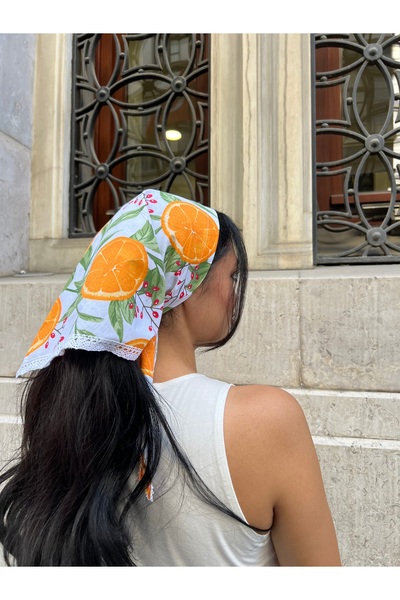 KÜÇÜĞÜM BUTİK Orange Patterned Lace Detailed Bandana
