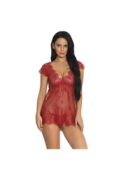 FITINT Nightgown with lace Burgundy Negligee