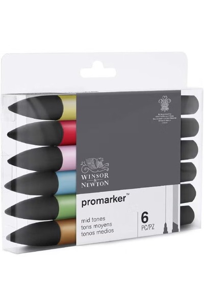 Winsor and Newton Pro Marker Mid Tones (6 Colors) Graphic Art Marker