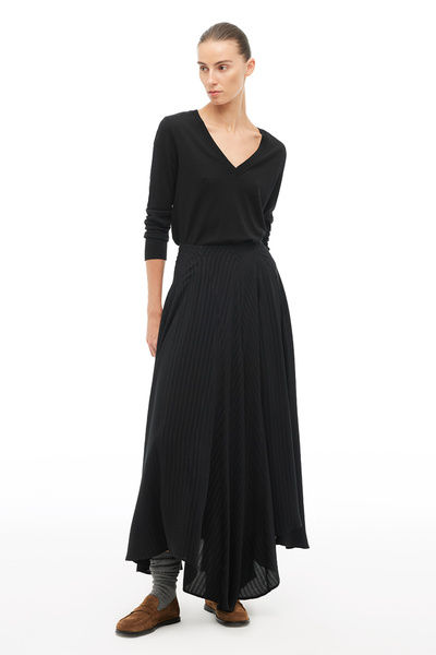 Perspective Black High Waist Knee Length Skirt