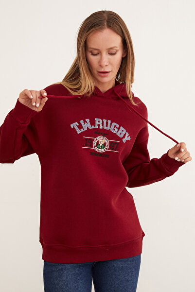 Fulla Moda Hanorac cu glugă cu broderie rugby cu 3 fire