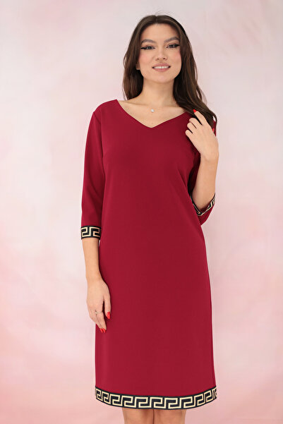 Trend Land Rochie bordo cu insertii cu model geometric