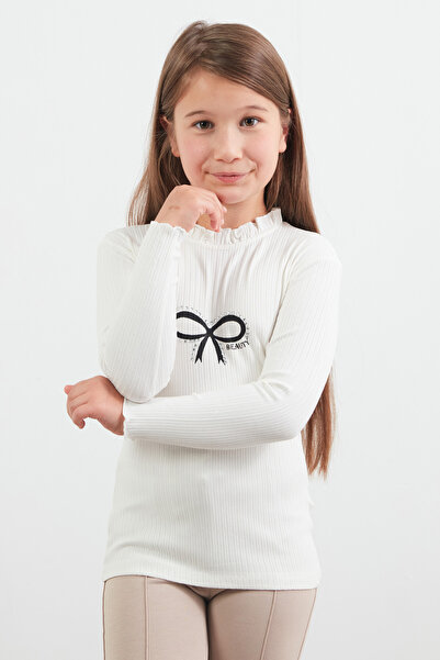 Fulla Moda Stone Ribbon Printed Ribbed Girl's Bodysuit