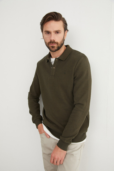 Fulla Moda Φούτερ με ριμπ πόλο με κουμπιά