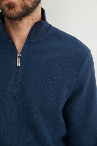 Fulla Moda Fitilli Dik Yaka Yarım Fermuarlı Sweatshirt