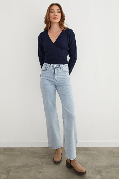 Fulla Moda Πλεκτό πουλόβερ με διπλό γιακά με σχέδιο πλεξούδας