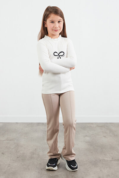 Fulla Moda Stone Ribbon Printed Ribbed Girl's Bodysuit