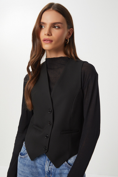 Lovelyİstanbul Buttoned Polyviscon Vest Lgp0019 Black