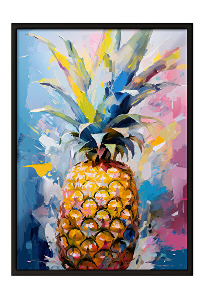 Zestia Tablou cu ramă neagră, Ilustrație colorată cu ananas tropical, Poster ...