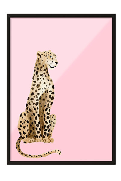 Zestia Картина с черна рамка, розов фон с леопардов принт, постер за декораци...