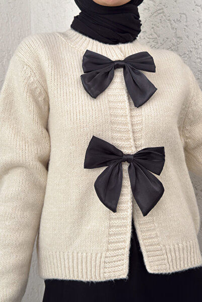 Salih Çelebi Önü Fiyonklu Triko Hırka 7020 - EKRU