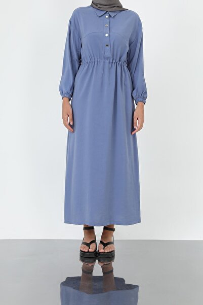 Loreen Women's Gathered Waist Polo Neck Dress – 20693Elb - Blue