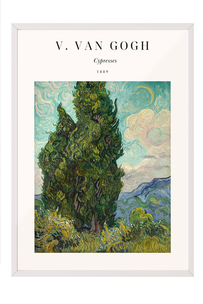 Zestia Tablou înrămat alb, Peisaj natural cu copaci de Van Gogh, Poster decor...