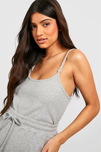 MOVİMENT Gray Camisole Breastfeeding Top and Bottom Set Special for Mothers