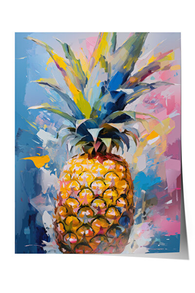 Zestia Poster fără ramă, ilustrație tropicală cu ananas colorat, poster decor...