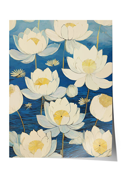 Zestia Poster fără ramă, flori de lotus pe fundal albastru, poster decorativ ...
