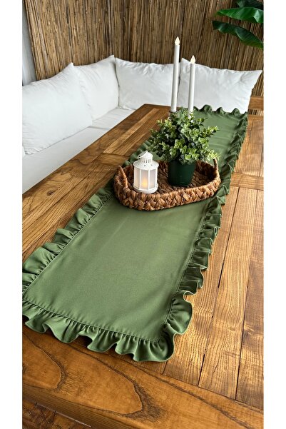 Decamor home Full Ruffle Green Runner Stain Resistant 40 X 160