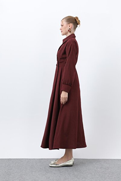 Loreen Γυναικείο φόρεμα με λεπτομέρεια με κουμπιά-20674ELB - Βουργουνδία