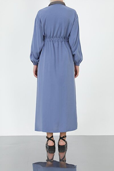 Loreen Women's Gathered Waist Polo Neck Dress – 20693Elb - Blue