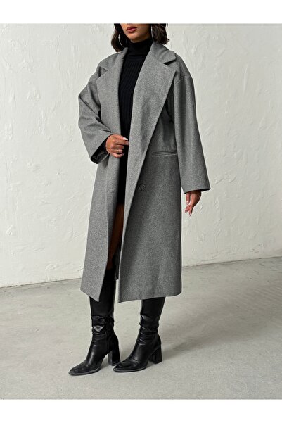 BEJNA Γυναικείο παλτό με γκρι κουμπιά με απαλή υφή από κασμίρ