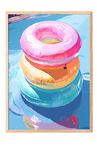 Zestia Tablou cu ramă din lemn, inel marin colorat în formă de bagel, poster ...