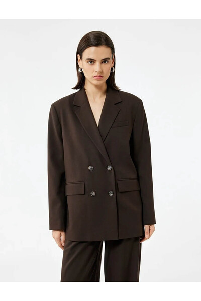 Koton Cepli Kruvaze Oversize Kahverengi Kadın Blazer Ceket 6WAK50018PW