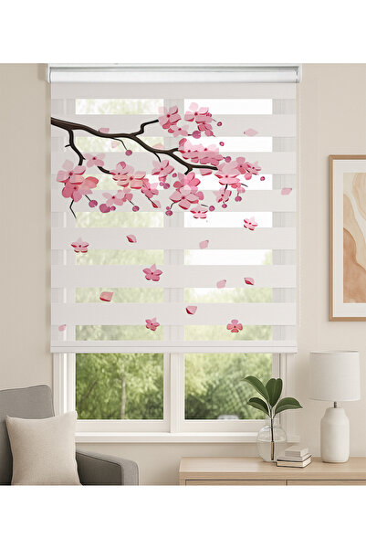 Home Mutfak Odası Sakura Çiçekli Japon Kiraz Dalı Desenli Dijital Baskılı Zeb...