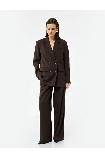 Koton Cepli Kruvaze Oversize Kahverengi Kadın Blazer Ceket 6WAK50018PW
