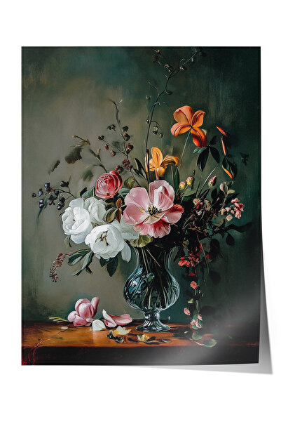 Zestia Poster fără ramă, model floral elegant pe fundal negru, poster decorat...