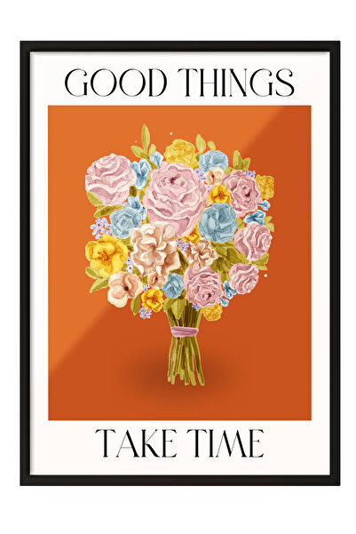 Zestia Tablou înrămat negru, buchet de flori colorate, poster decorativ pentr...