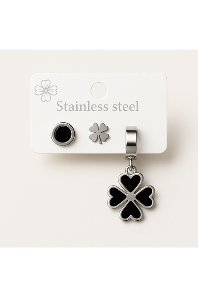 G Sport POLO 3-Piece Steel Clover Butterfly Detailed Earrings