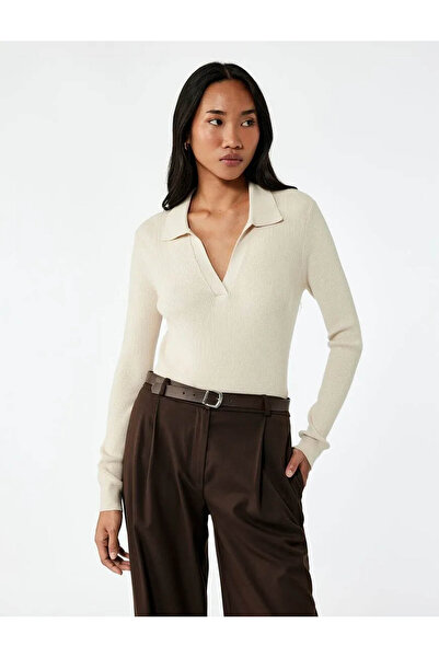 Koton Polo Neck Knitwear Beige Women's Sweater 6Wak90122Ht