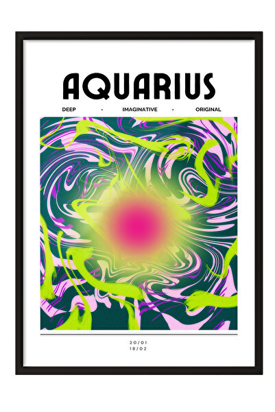 Zestia Tablou cu ramă neagră, Astrologie Vărsătorului, Poster decorativ pentr...