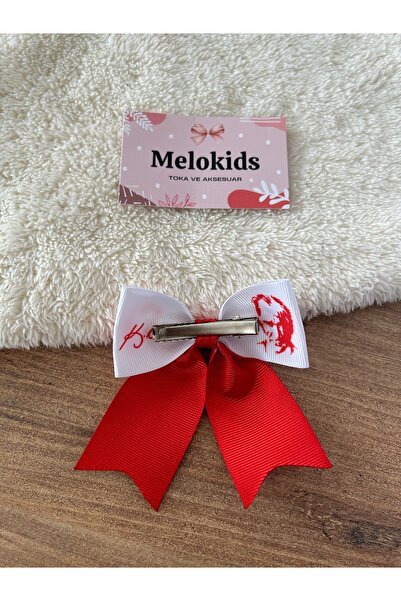 THE İLKİN TOKA April 23, October 29 Red-White Atatürk and Flag Ribbon Children's Buckle with 2 Clips