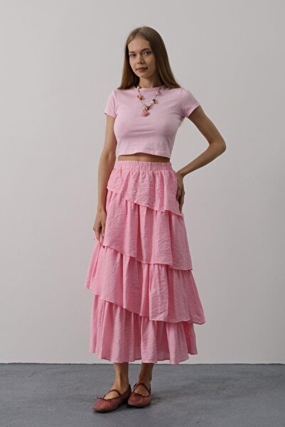 Edolika Fusta lungă cu tăiere în straturi - roz